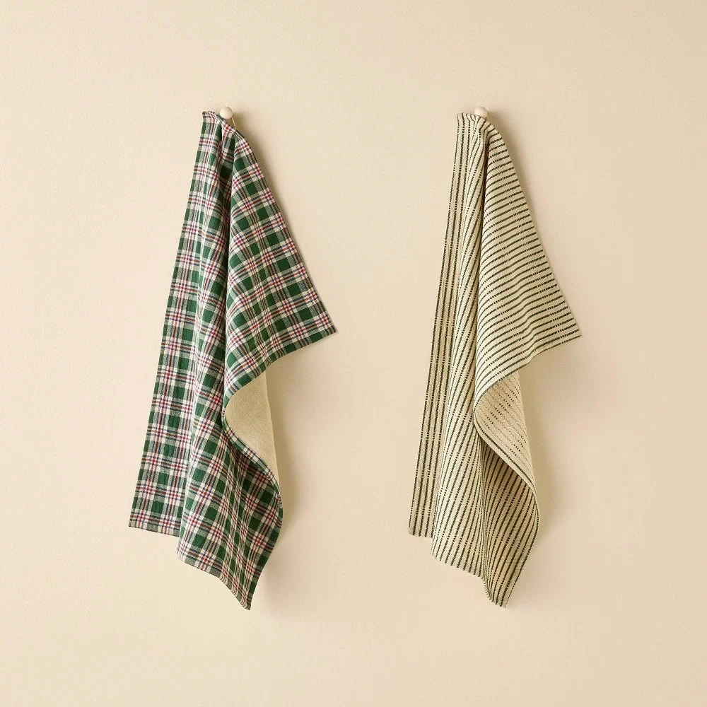 Set of 2 Christmas Kitchen Towels, Striped/Gingham - Hearth & Hand Magnolia